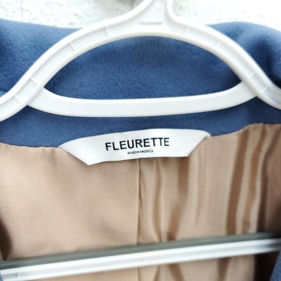 FLEURETTE  100% Wool Oversized Corn Flower Blue Notch Collar Longline Peacoat - Picture 5 of 16